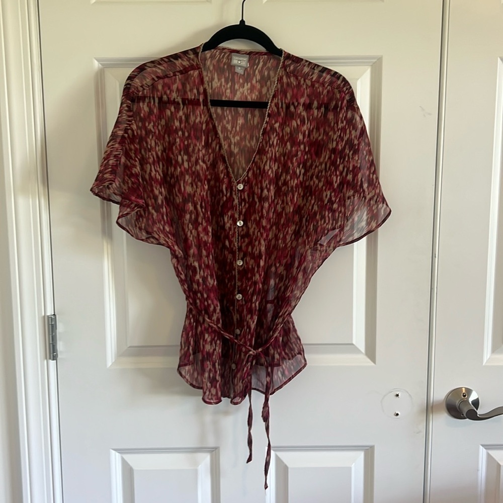 Converse Red Sheer Short Sleeve Button Down Blouse Size Small
